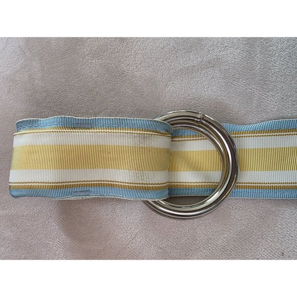 Punch Striped Fabric D-Ring Belt In Blue & Yellow - Picture 5 of 8